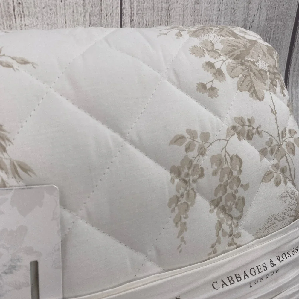 Cabbages & Roses Charlotte Quilt Set King White Natural Floral Cotton Percale